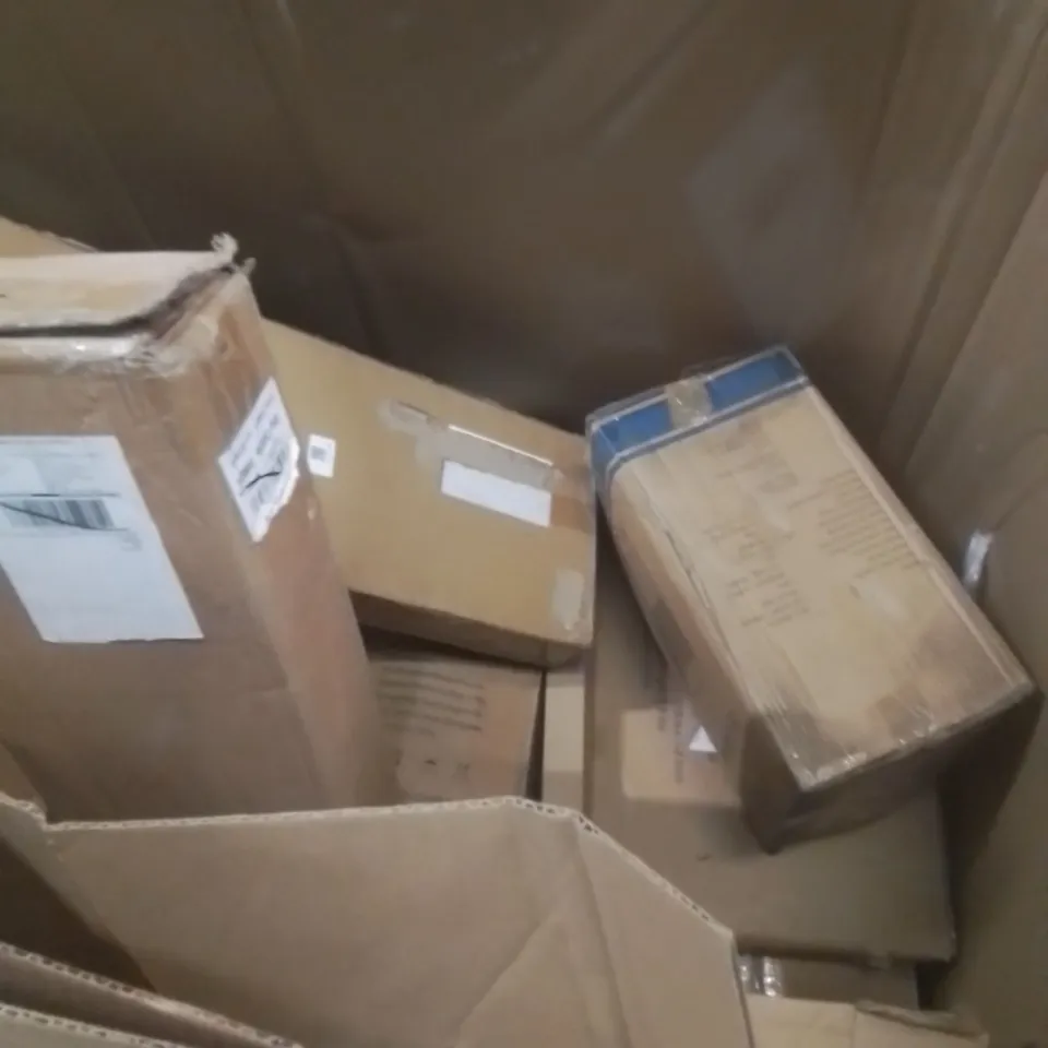 PALLET OF ASSORTED HOUSEHOLD GOODS AND FURNITURE TO INCLUDE; ESJAY MAGNETIC DARTS BOARD, TOWER 4.3L AIR FRYER (ROSE EDITION), LED NAIL DESK LAMP ETC