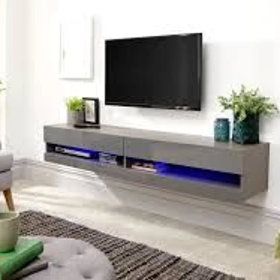 BOXED GFW GALICIA 150cm WALL TV UNIT WITH LED - GREY (1 BOX)