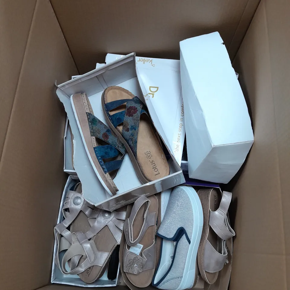 BOX OF APPROXIMATELY 10 ASSORTED PAIRS OF SHOES IN VARIOUS STYLES, COLOURS AND SIZES