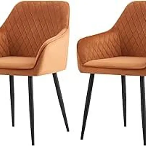 BOXED AINPECCA DINING CHAIRS, VELVET UPHOLSTERED SEAT ARMCHAIRS (SET OF 2) - ORANGE/BLACK LEGS (1 BOX)