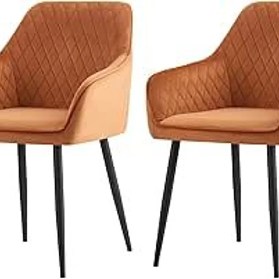 BOXED AINPECCA DINING CHAIRS, VELVET UPHOLSTERED SEAT ARMCHAIRS (SET OF 2) - ORANGE/BLACK LEGS (1 BOX)