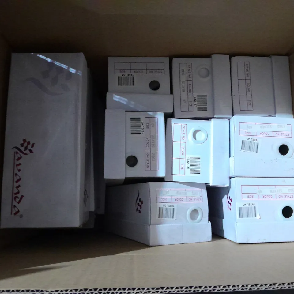 APPROXIMATELY 10 BOXED PAIRS OF LOW PROFILE  SILVER HIGH HEELS TO INCLUDE SIZE 6