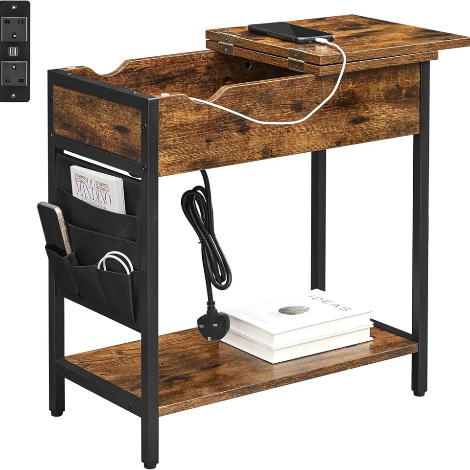 BOXED VASAGLE SLIM SIDE TABLE WITH CHARGING STATION