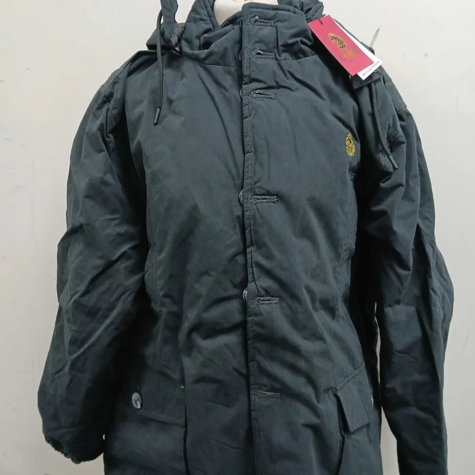 LUKE NEW ORLEANS LONG HOODED BLAACK JACKET - SIZE 2XL