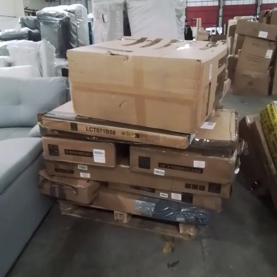 PALLET OF ASSORTED HOUSEHOLD GOODS AND PRODUCTS TO INCLUDE;GAMING CHAIR,BAR STOOLS,COFFEE TABLE,GAMING DESK