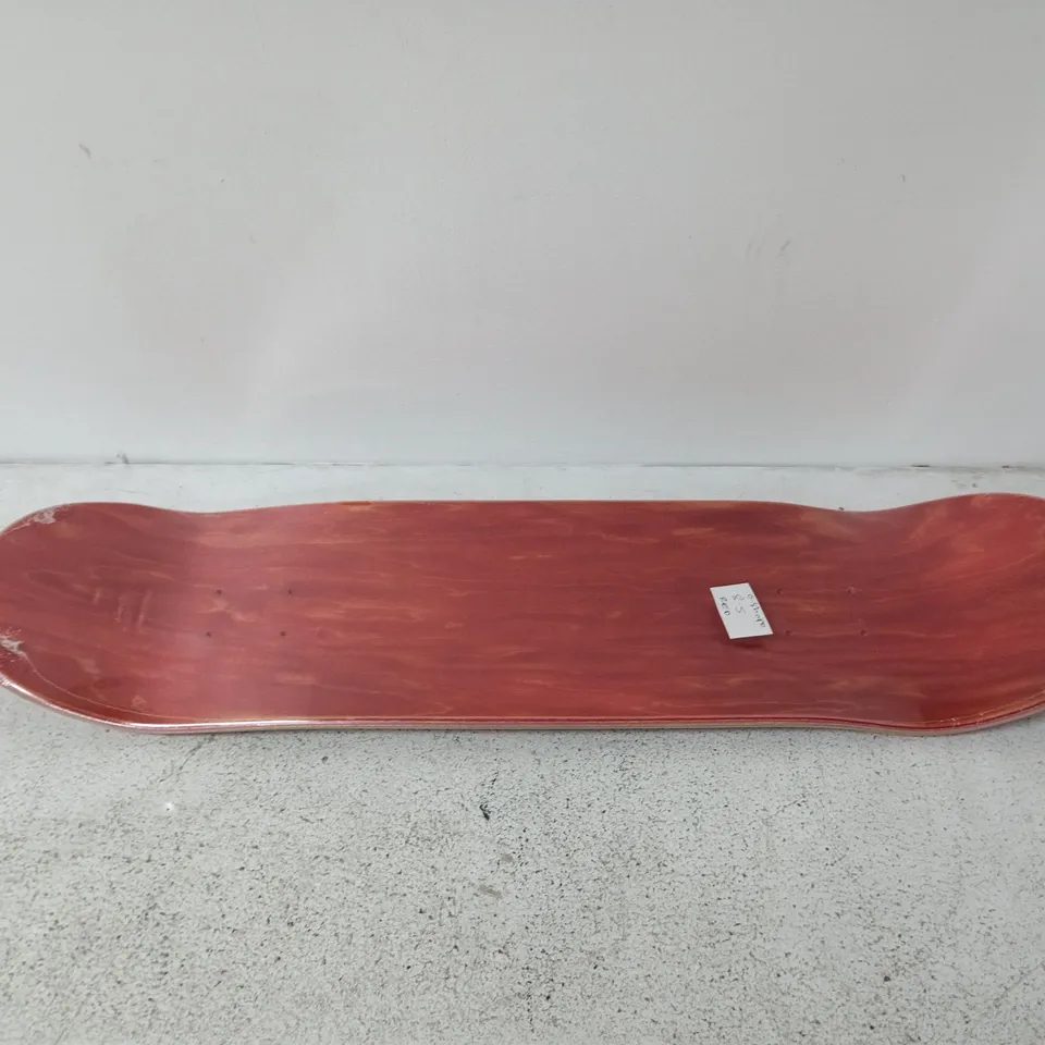 SKATEBOARD DECK WITH NOTE GRAPHIC – RED STAINED WOOD