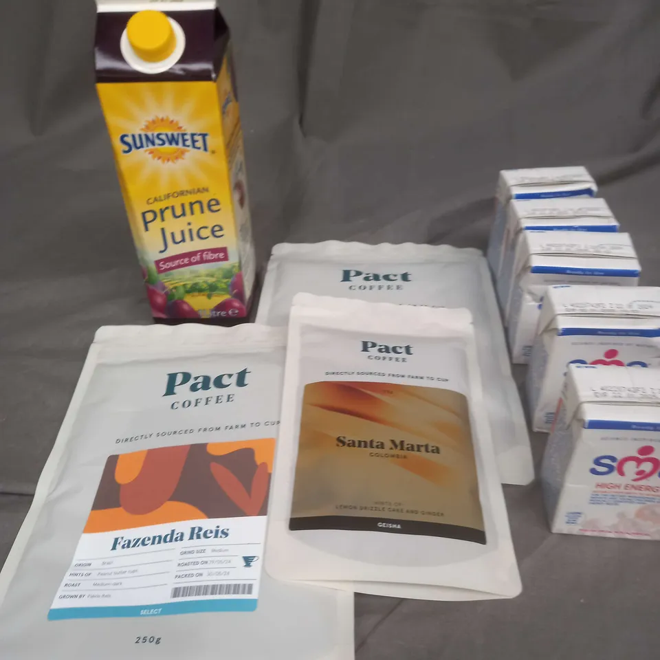 AMPPROXIMATELY 15 ASSORTED FOOD ITEMS TO INCLUDE - SMA HIGH ENERGY DRINK - PACT COFFEE BEANS - SUNSWEET PRUNE JUICE - COLLECTION ONLY