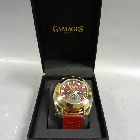GAMAGES STATURE GOLD CASING RED DIAL WATCH