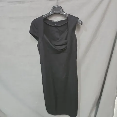 JANE NORMAN BLACK SLEEVELESS DRESS WITH DRAPED NECKLINE-SIZE UK 16