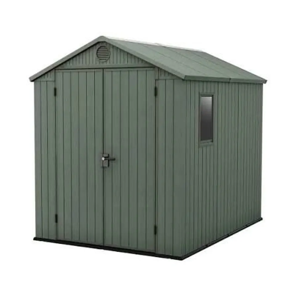 BOXED KETER DARWIN 6X8 SHED - GREEN / GREY (2 BOXES)