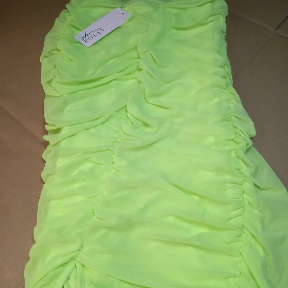 OH POLLY LIME RUCHED BODYCON MIDI DRESS - SIZE 14