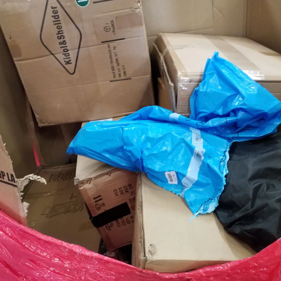 PALLET OF ASSORTED PRODUCTS INCLUDING SHOWER CADDY, DUMBBELL BENCH, WAGON CART, OFFICE CHAIR 