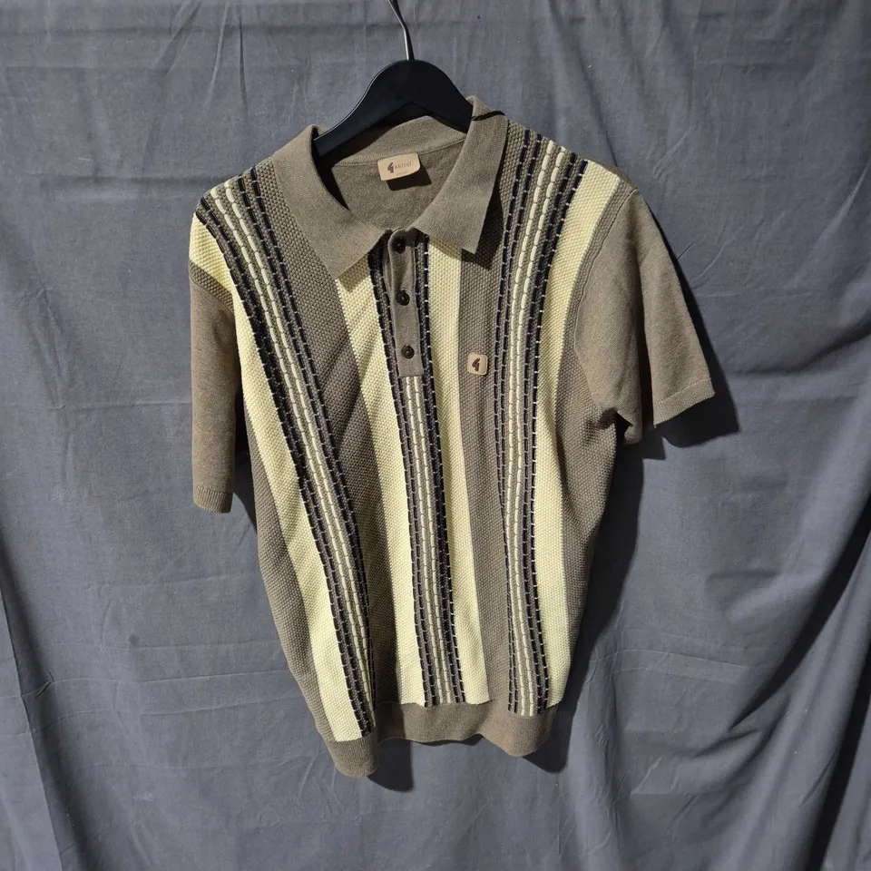 GABICCI VINTAGE STRIPED POLO SHIRT – SHORT SLEEVE KNIT, OLIVE/BEIGE, MEN'S - SIZE XL