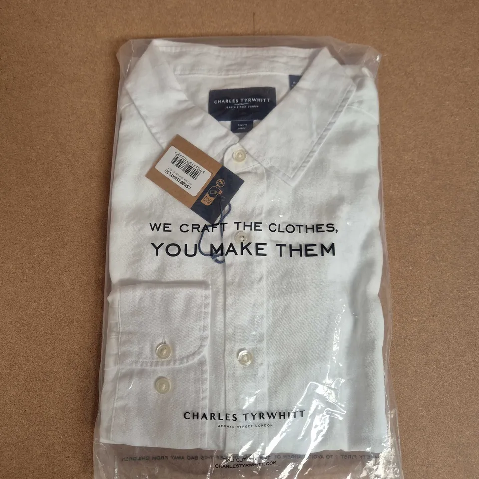 BAGGED CHARLES TYRWHITT WHITE PURE LINEN SLIM FIT SHIRT IN WHITE - LARGE