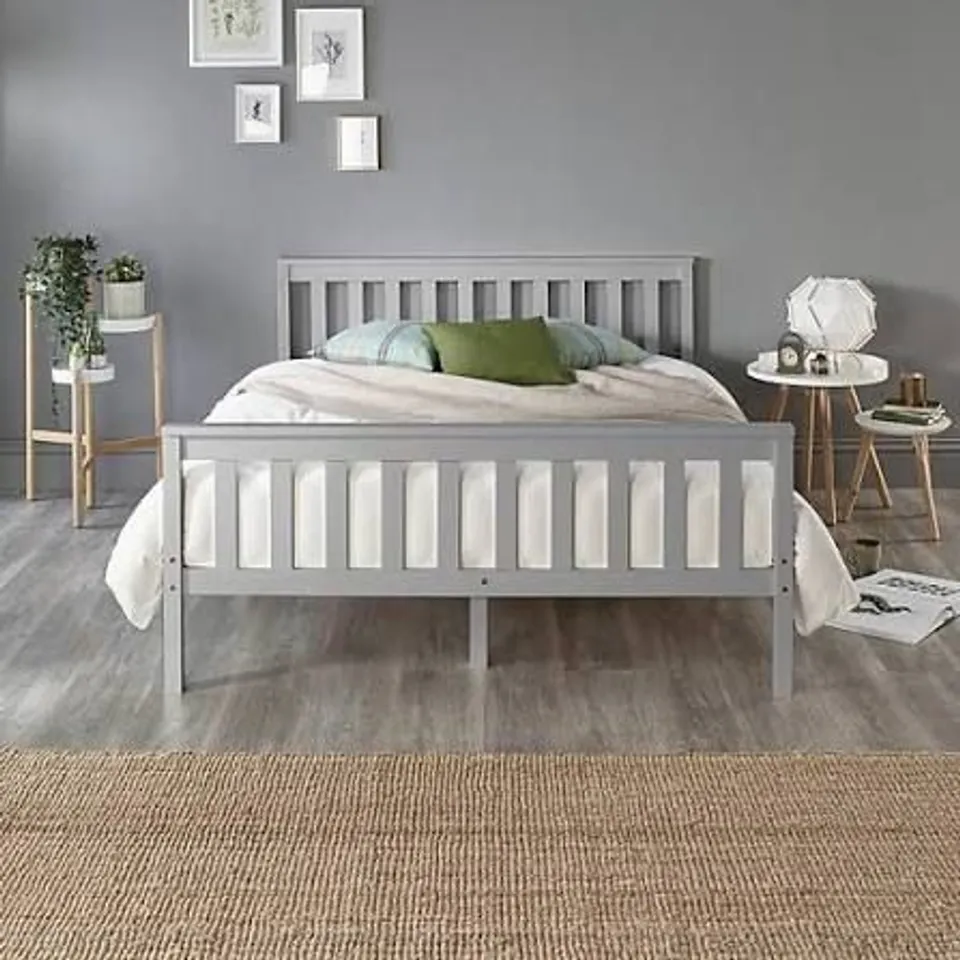 BOXED ASPIRE ESSENTIALS ATLANTIC WOODEN BED FRAME - MEDIUM GREY // SIZE: SINGLE (1 BOX)
