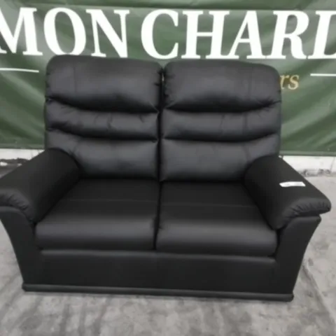 DESIGNER G PLAN MADE MALVERN CAMRIDGE BLACK LEATHER TWO SEATER SOFA
