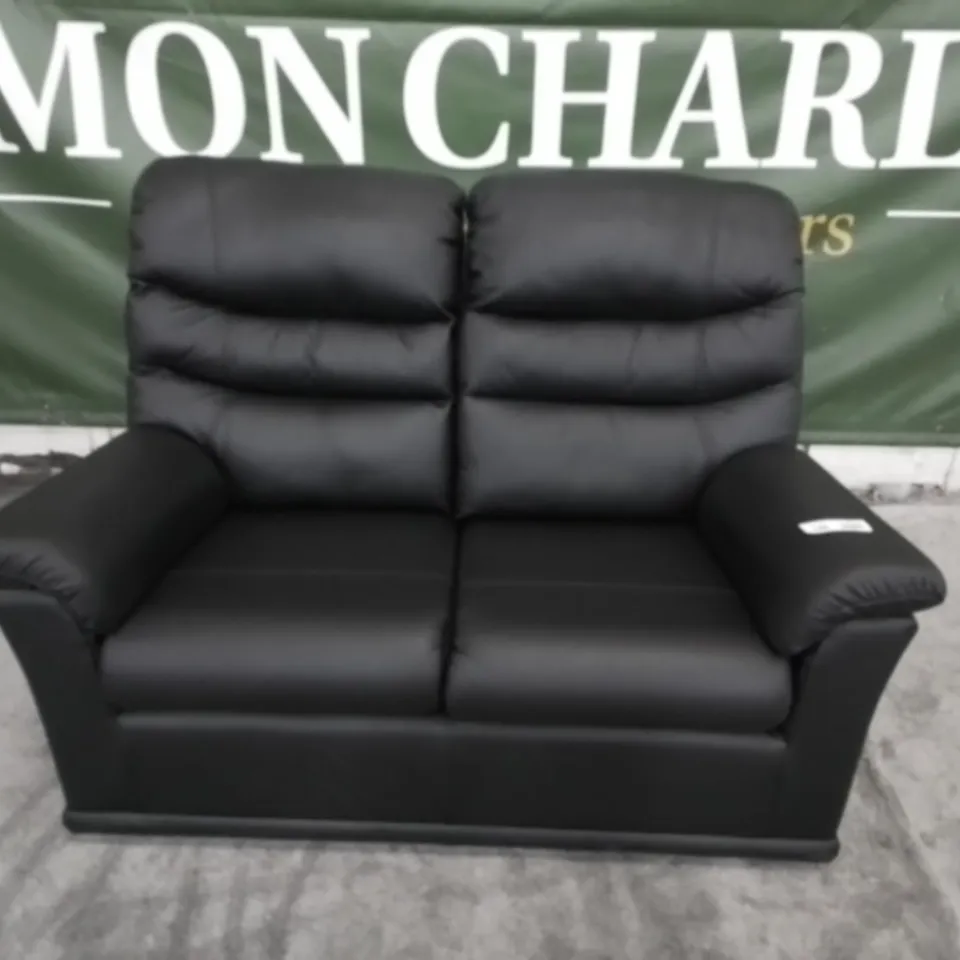 DESIGNER G PLAN MADE MALVERN CAMRIDGE BLACK LEATHER TWO SEATER SOFA