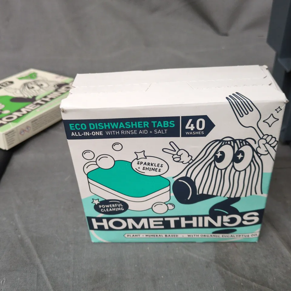 APPROXIMATELY 10 ASSORTED HOUSEHOLD ITEMS INCLUDING ACRYLIC PAINT , ECO DISHWASHER TABS AND ECO CLEANING POWDER
