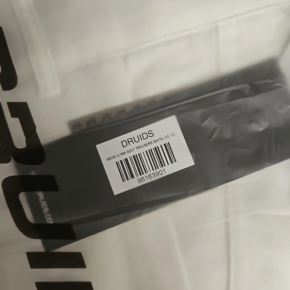 BAGGED DRUIDS MEN’S CLIMA GOLF TROUSERS WHITE 32/32