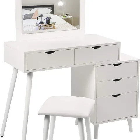 BOXED WOLTU DRESSING TABLE WHITE WITH DRESSING STOOL & MAKEUP MIRROR FOR AMPLE STORAGE (2 BOXES)