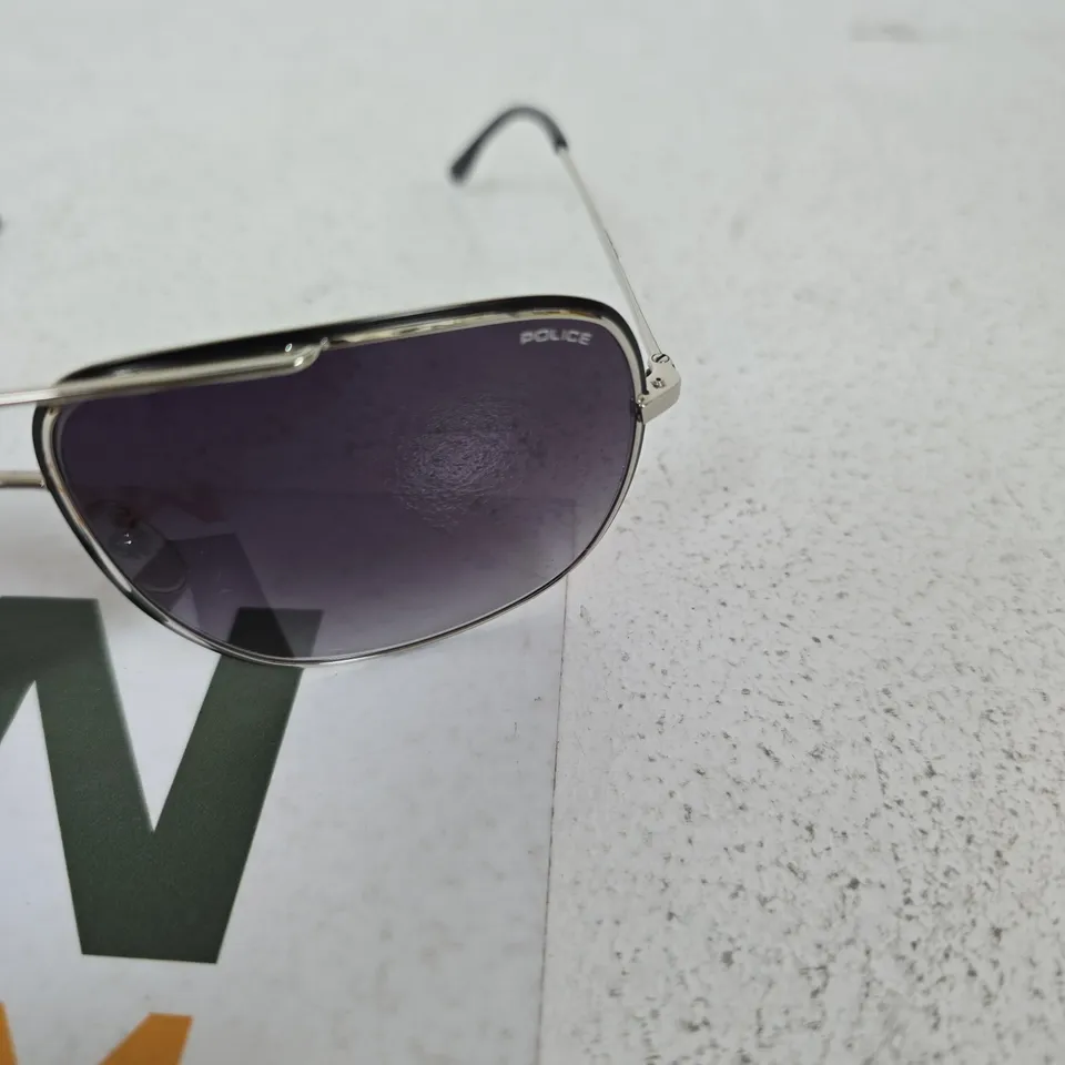 POLICE AVIATOR SUNGLASSES – SILVER FRAME, DARK GRADIENT LENSES, INCLUDES CASE