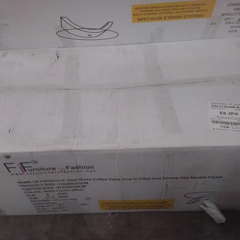 BOXED OPAL GLASS COFFEE TABLE (2 BOXES)