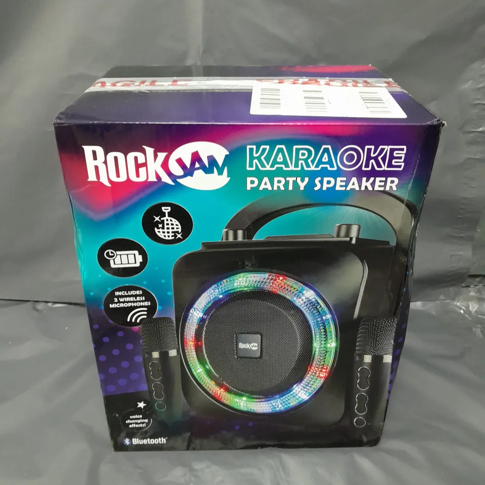 BOXED ROCKJAM PARTY SPEAKER 2024 MODEL PS150PL BLACK WITH 2 WIRELESS MICS