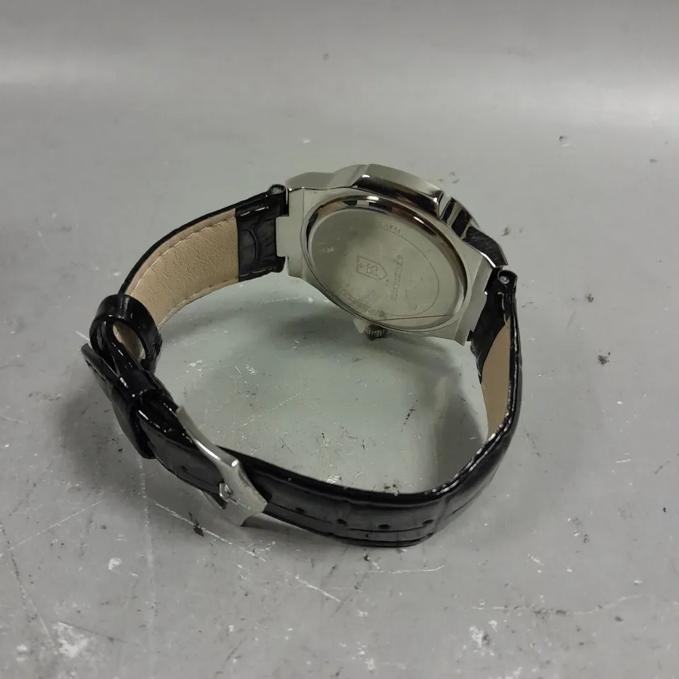 BOXED FRANK SCHMIDT TEXTURED DIAL WITH DATE & LEATHER STRAP WATCH