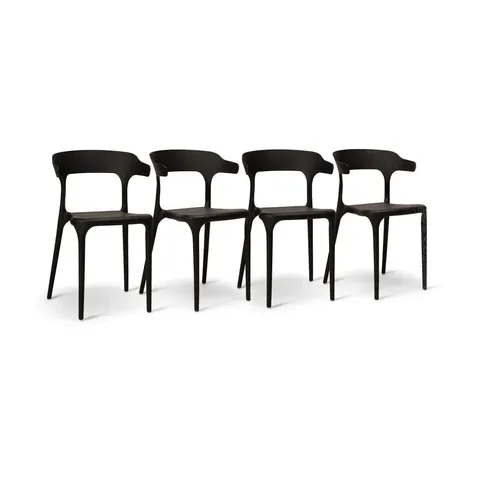 BOXED FINN PLASTIC GARDEN CHAIRS - SET OF 4 - BLACK