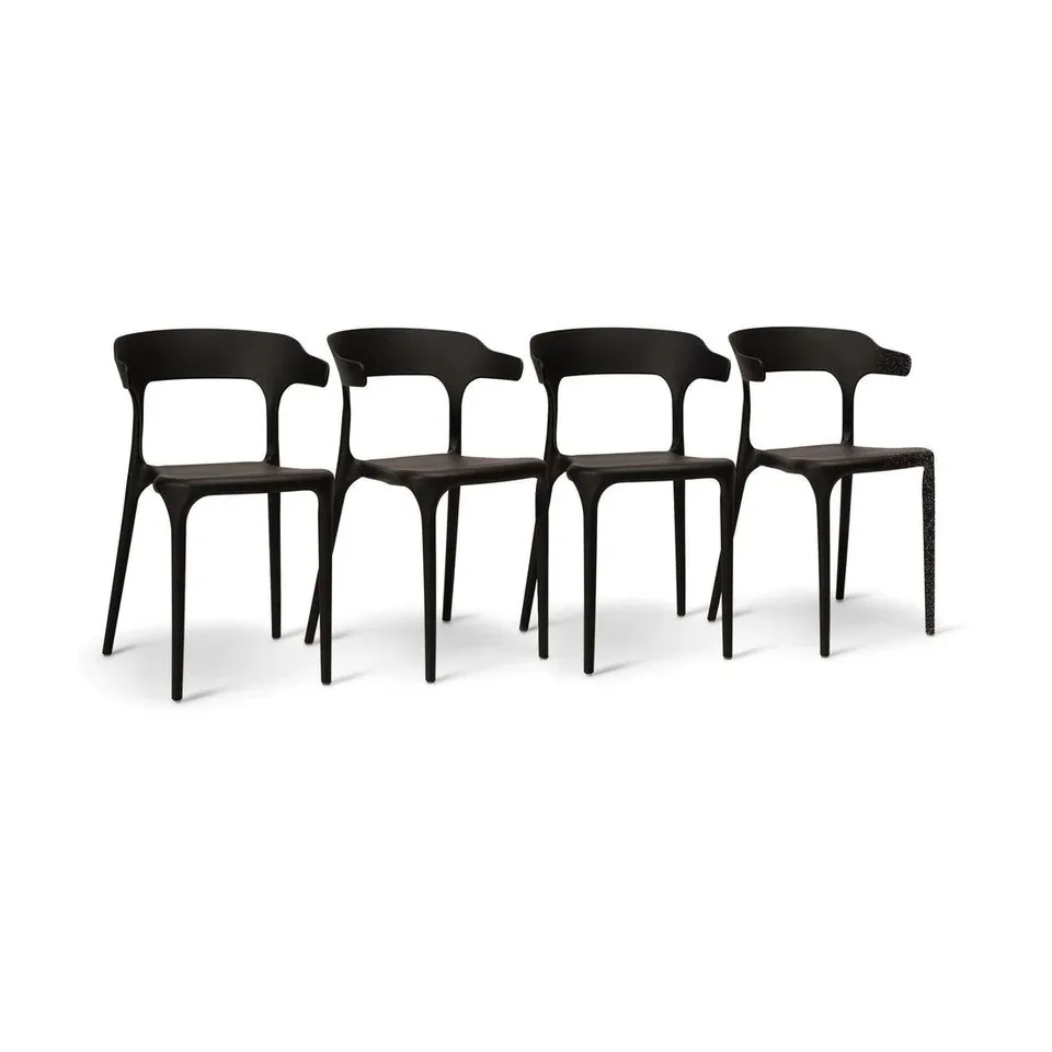 BOXED FINN PLASTIC GARDEN CHAIRS - SET OF 4 - BLACK 