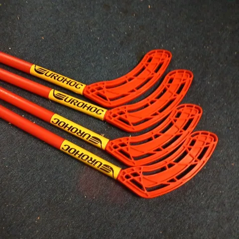 LOT OF 4 EUROHOC 3FT RED PLASTIC HOCKEY STICKS