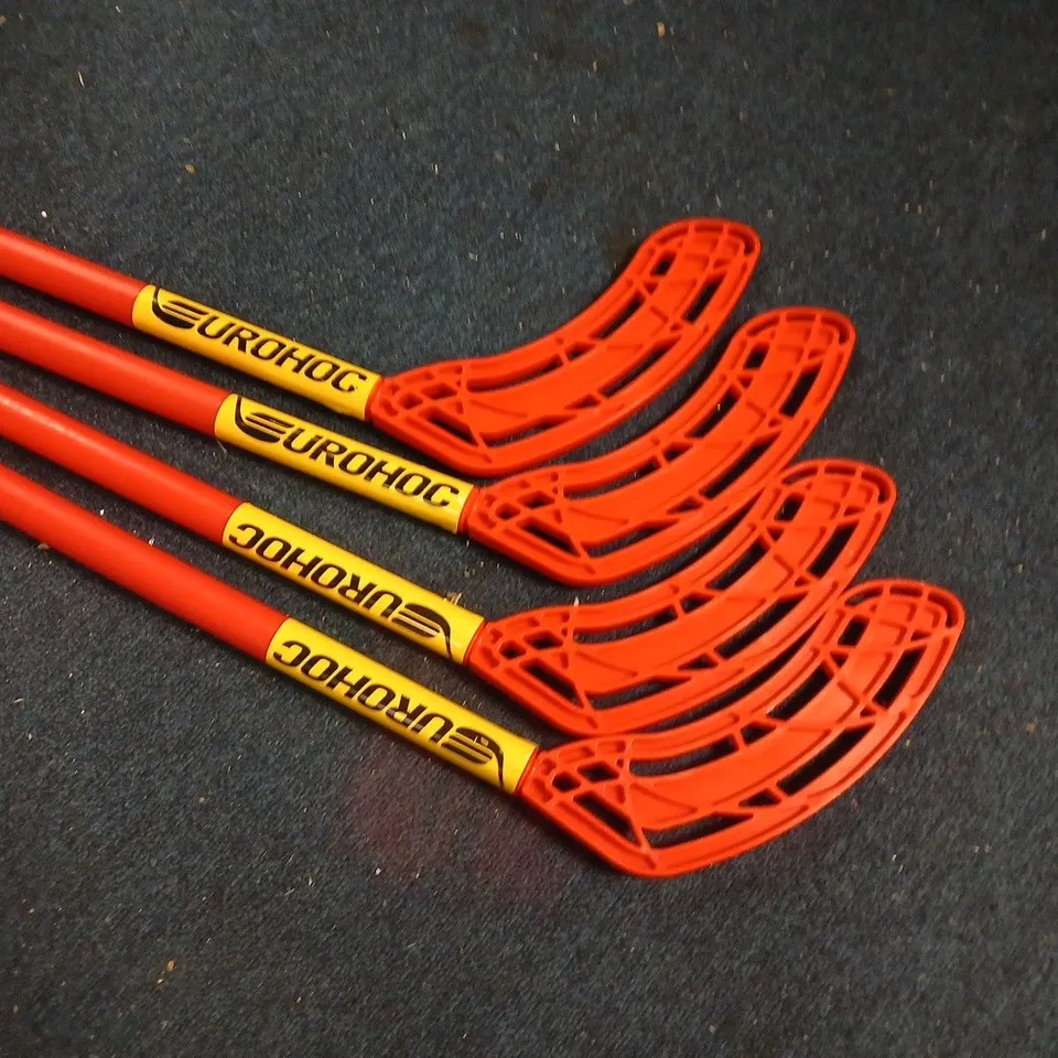 LOT OF 4 EUROHOC 3FT RED PLASTIC HOCKEY STICKS