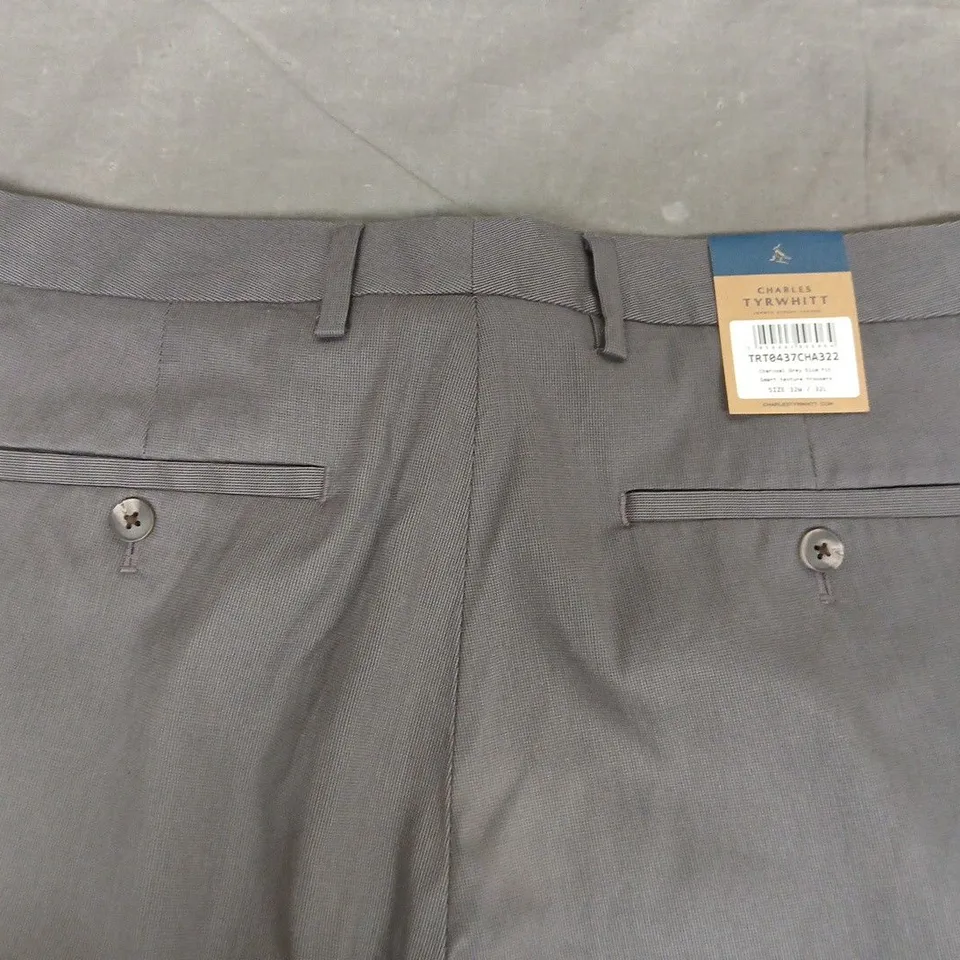 CHARLES TYRWHITT CHARCOAL GREY SLIM FIT SMART TEXTURE TROUSERS - 32W 32L