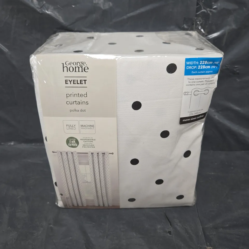 APPROXIMATELY 8 SEALED EYELET PRINTED CURTAINS POLKA DOT
