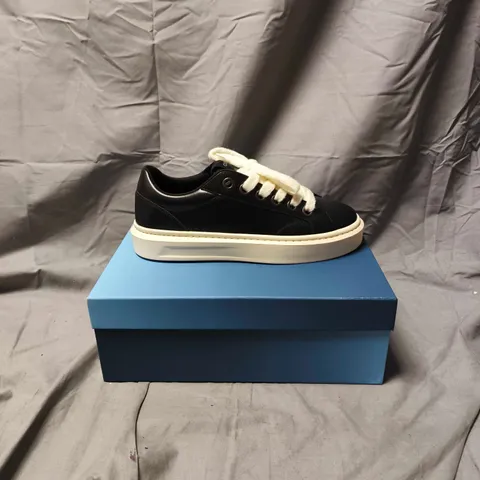 BOXED PAIR OF CLEENS BLACK LEATHER LOW-TOP SNEAKER - SIZE 10.5