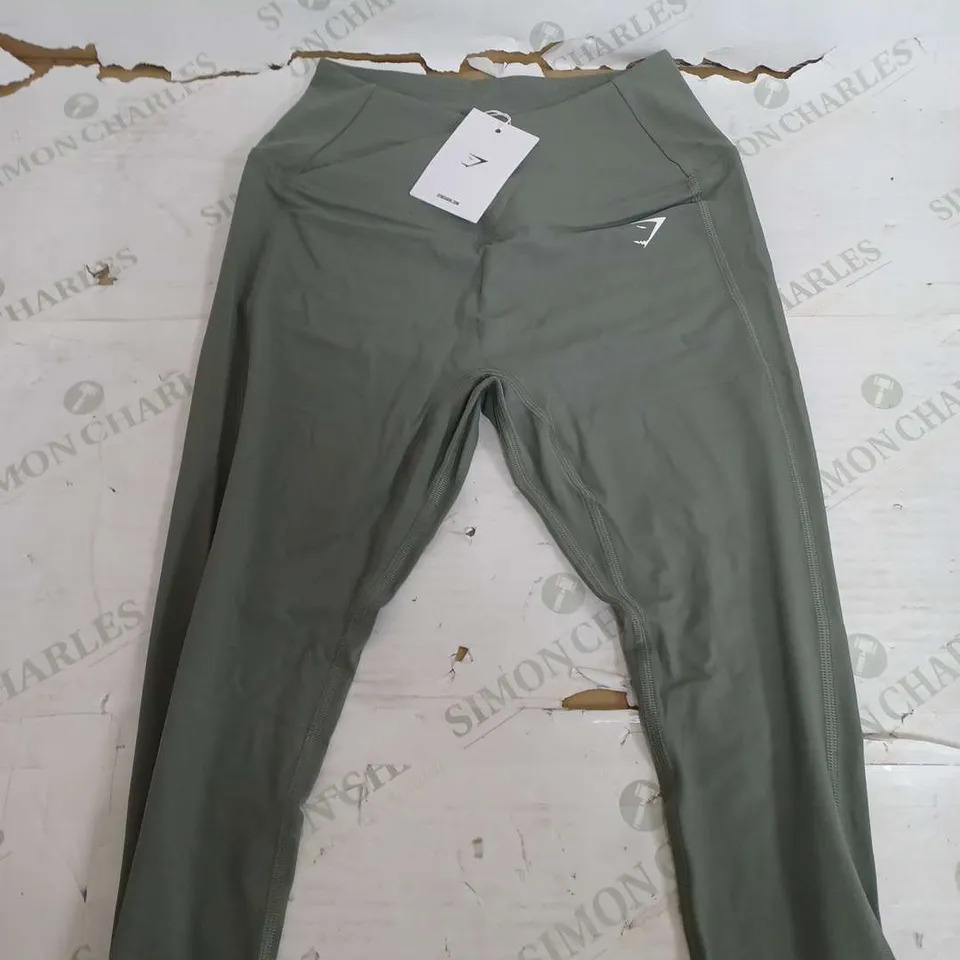 GYMSHARK GREEN CROSSOVER LEGGINGS - SMALL