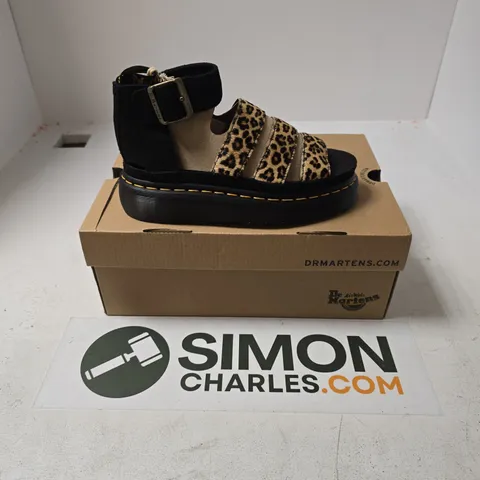 BOXED PAIR OF DR MARTENS CLARISSA II QUAD SANDALS IN BLACK/LEOPARD - UK 4