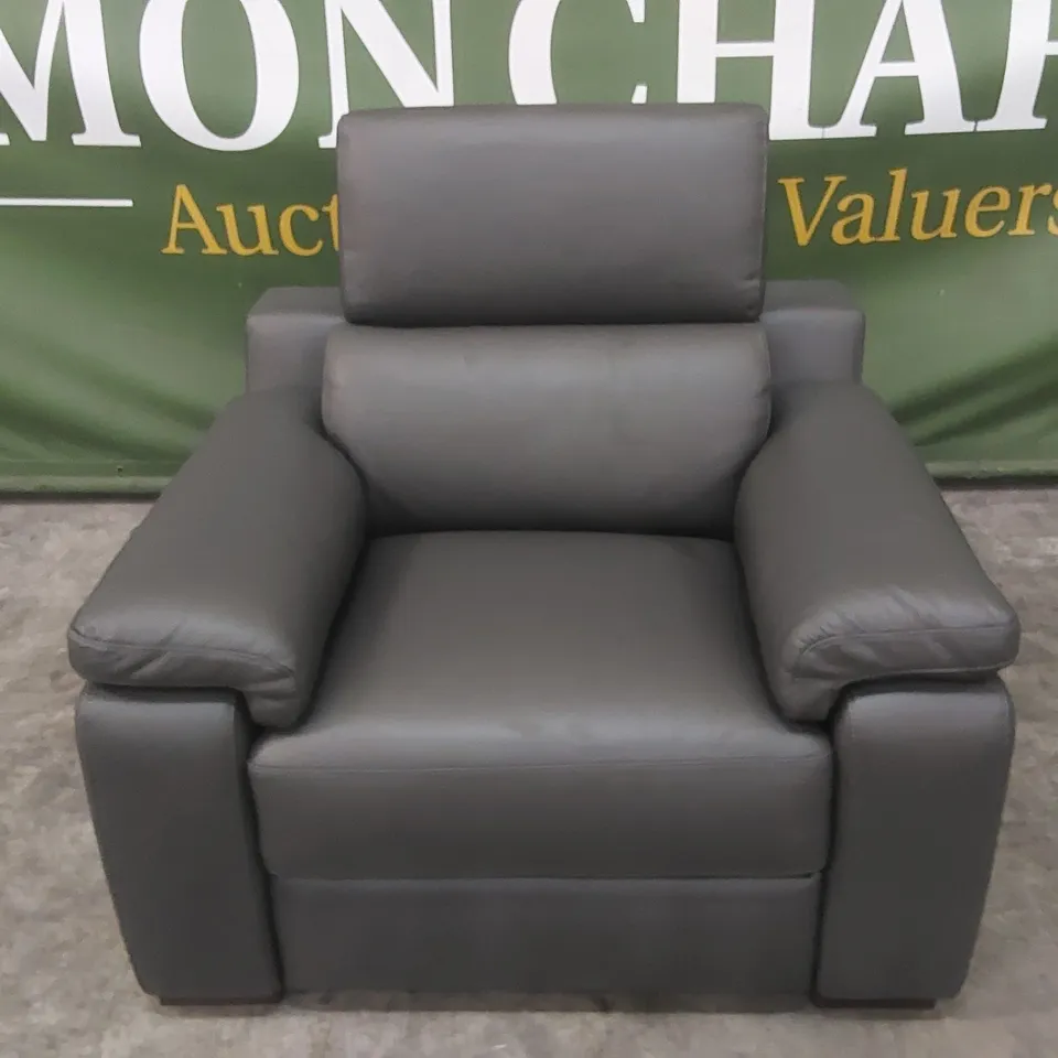 QUALITY DESIGNER ITALIAN MADE RICCARDO LEATHER ARMCHAIR - SLATE