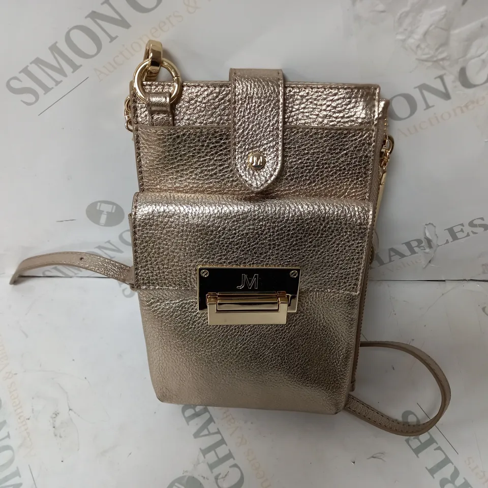 JM FASHION BY JULIEN MACDONALD THE ESSENTIALS LEATHER PHONE POUCH IN GOLD