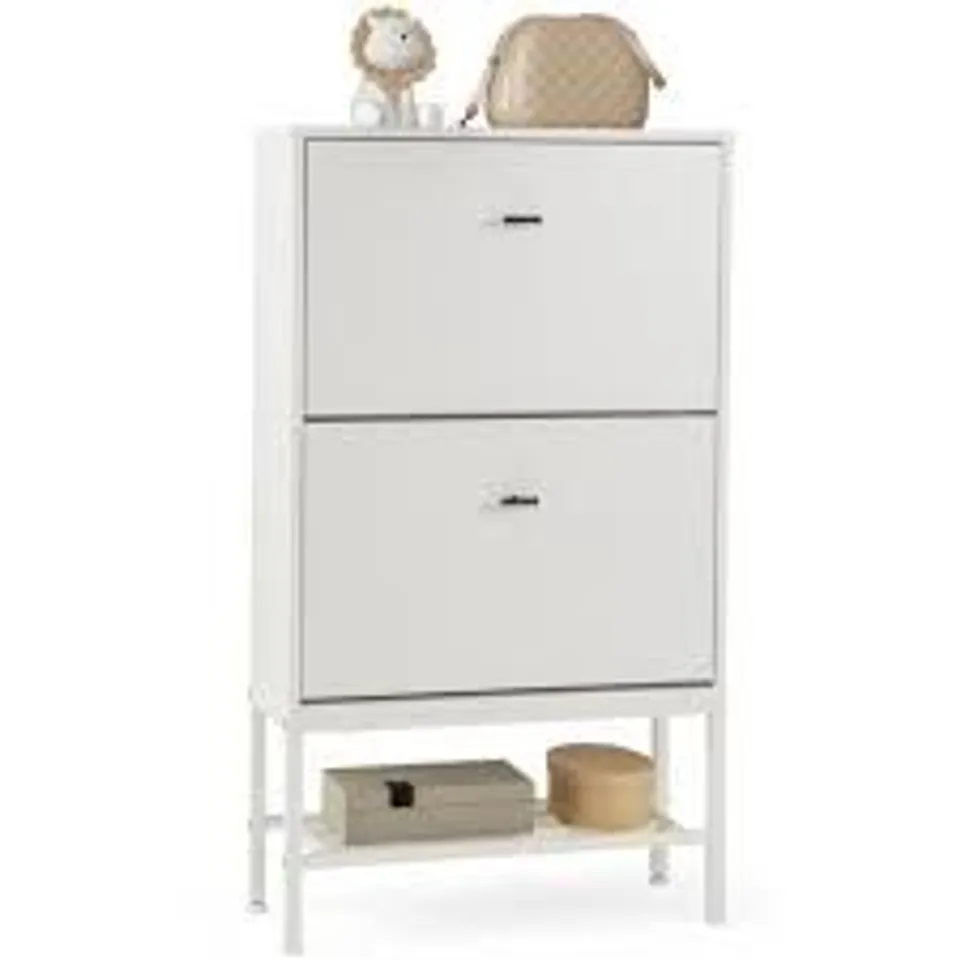 BOXED COSTWAY 2 DRAWER SINGLE SHELF WHITE SHOE STORAGE CABINET