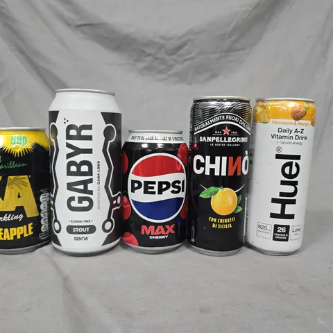 LOT OF 22 ASSORTED TINNED DRINKS TO INCLUDE GABYR, KIA AND PEPSI