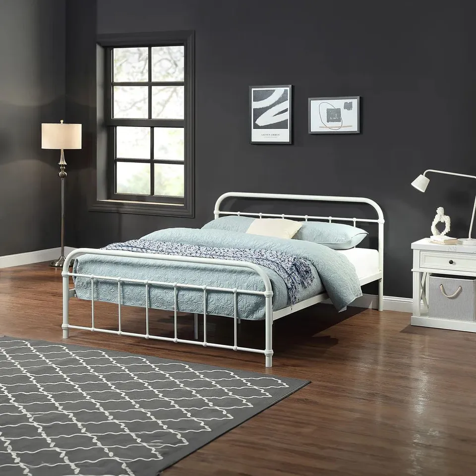 BOXED TEWIN WHITE METAL DOUBLE BED FRAME (2 BOXES)