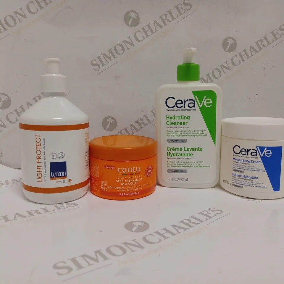 APPROXIMATELY 10 ASSORTED HEALTH AND BEAUTY PRODUCTS TO INCLUDE CERAVE HYDRATING CLEANSER, CANTU SHEA BUTTER DEEP TREATMENT MASK, LYNTON LIGHT PROTECT 