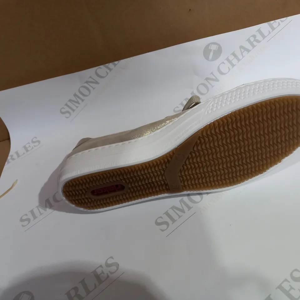 BOXED PAIR OF RIEKER GOLD METALLIC TRAINERS - SIZE 6