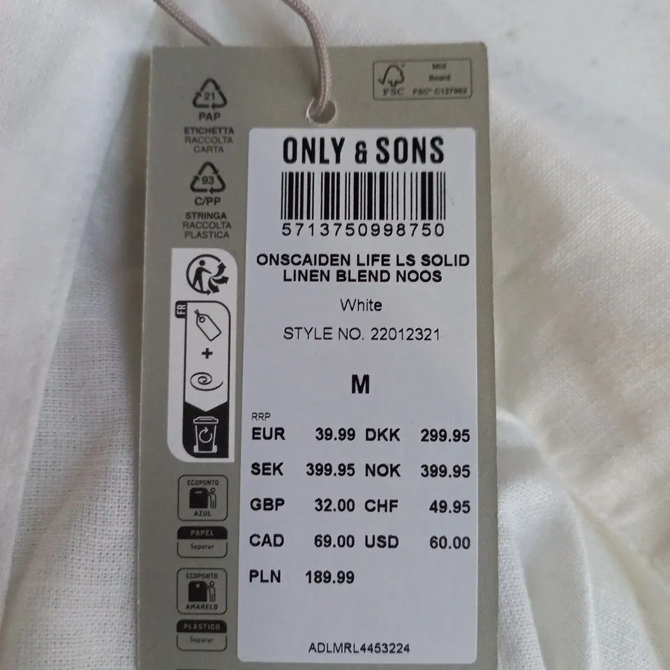 ONLY & SONS WHITE LINEN BLEND SHIRT – SLIM FIT, MEN'S M