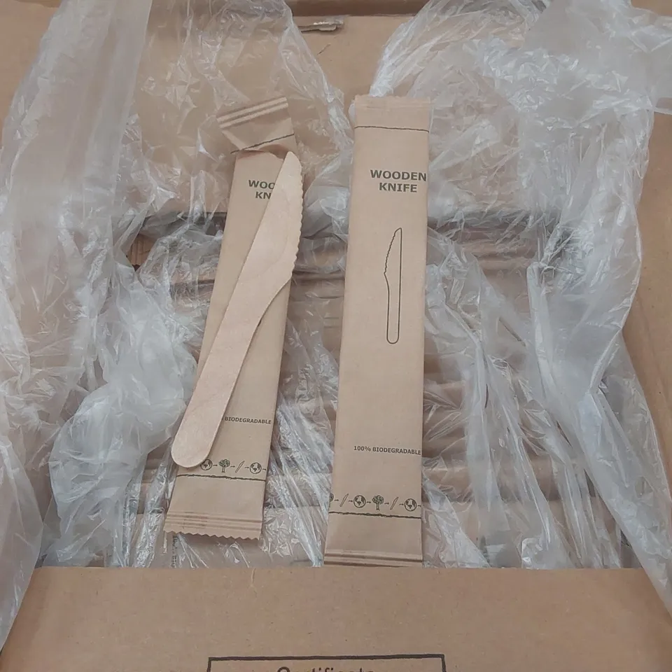 PALLET CONTAINING APPROXIMATELY 30,000 ENVIRONMENTALLY FRIENDLY DISPOSABLE WOODEN KNIFES