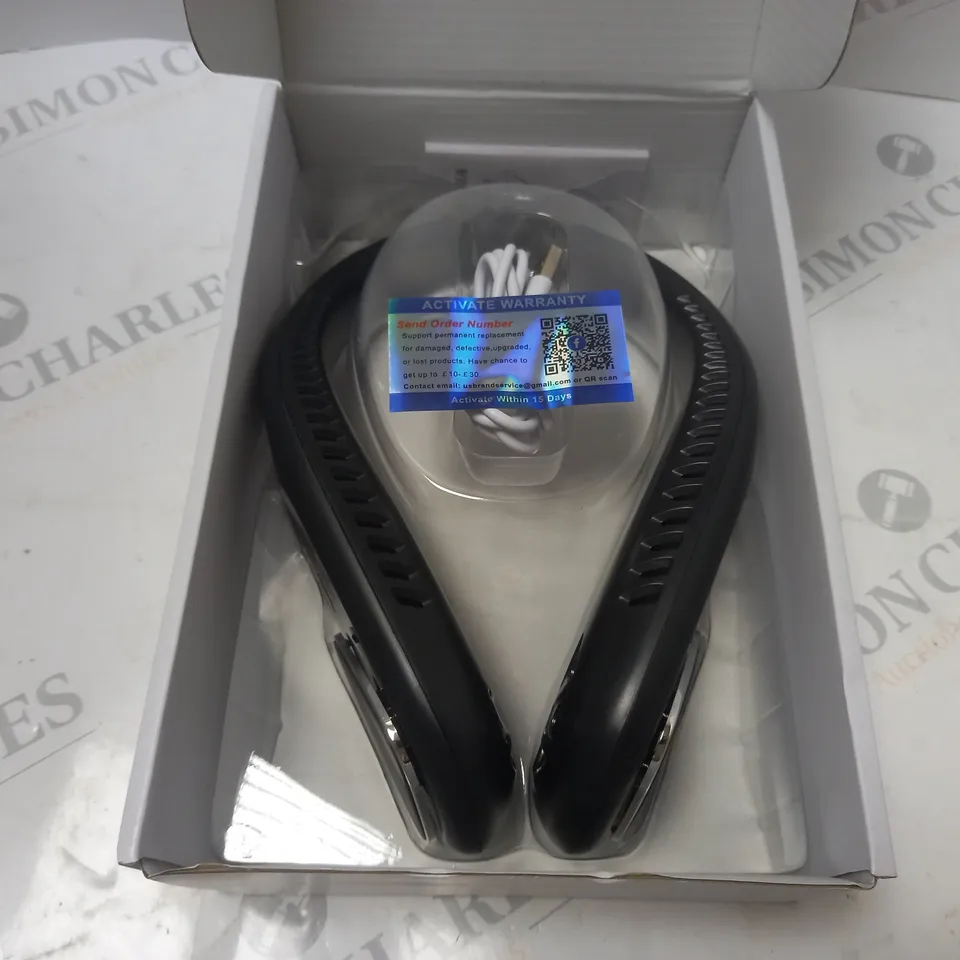 BOXED BLADELESS NECK FAN IN BLACK