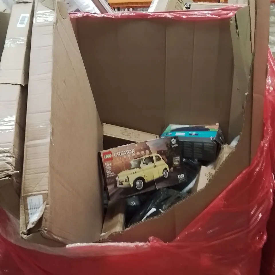 PALLET CONTAINING VARIOUS ASSORTED BOXED HOUSEHOLD ITEMS TO INCLUDE: AIR BED,LEGO CREATOR SET, TEA SET AND LOTS MORE UNMARKED BOXED ITEMS 