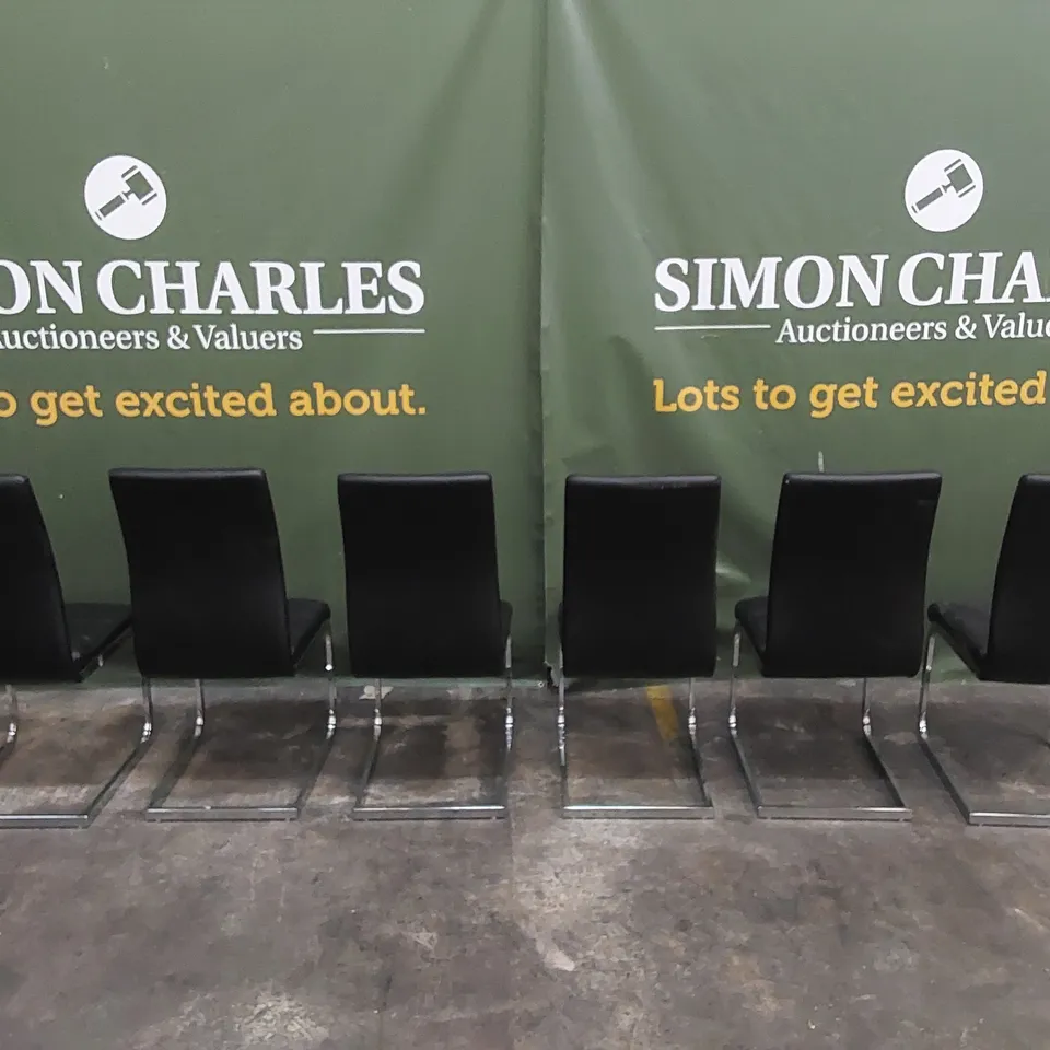 SET OF 6 PERTH BLACK LEATHER DINING CHAIRS WITH CHROME LEGS