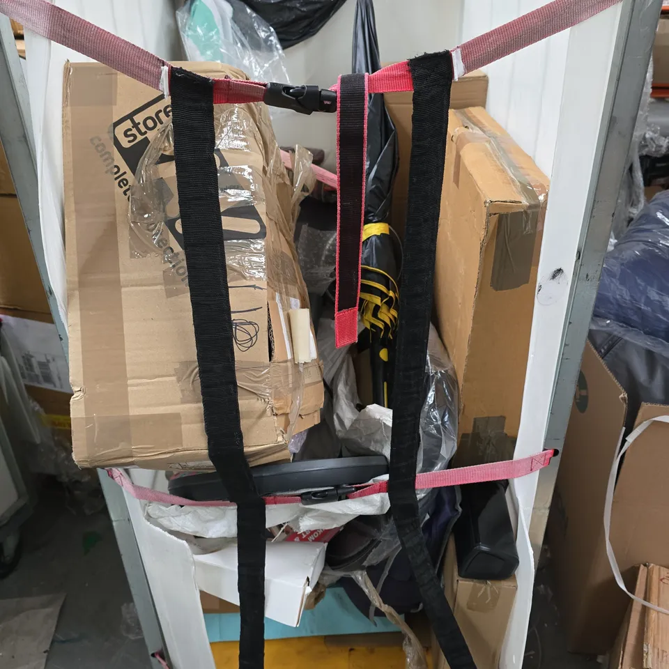 CAGE TO CONTAIN APPROXIMATELY 10 ASSORTED ITEMS TO INCLUDE BLISS AND BEYOND UMBRELLA, SANKOM SUPPORT AND POSTURE BRA ETC